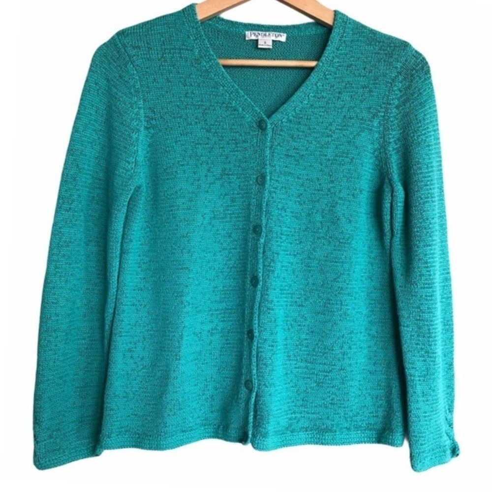 Pendleton Cardigan Sweater‎ Womens Small Petite Teal Green V-Neck Button Front